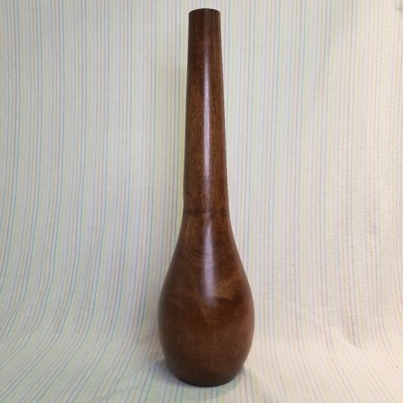 Dark Maple Wood Bowling Pin Vase Thailand Wooden Tall Decorative - Picture 1 of 8